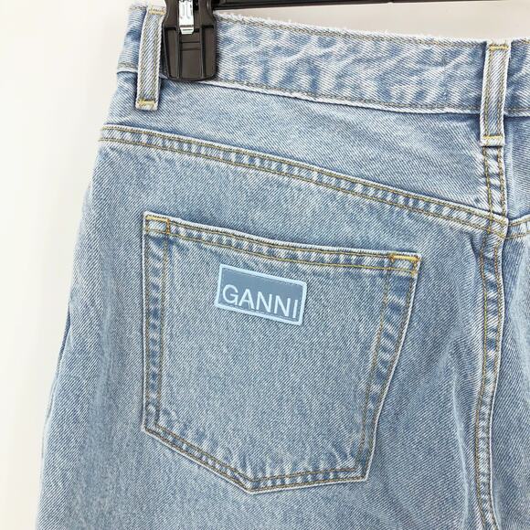 GANNI Womens Misy Cropped Jeans 32 US 14 Light Blue Rigid Denim High Rise NWOT - Picture 9 of 13
